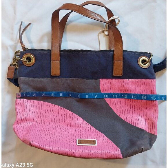 Fossil Womens Multicolor Canvas & Leather Tote Bag With Adjustable Strap & Inter - Picture 8 of 10